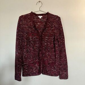 J. Jill Burgundy multicolor tweed cardigan with pockets XS